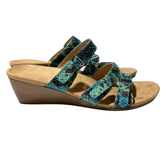 Vionic Green and Blue Wedge Sandals with Adjustable Straps - Picture 2 of 6